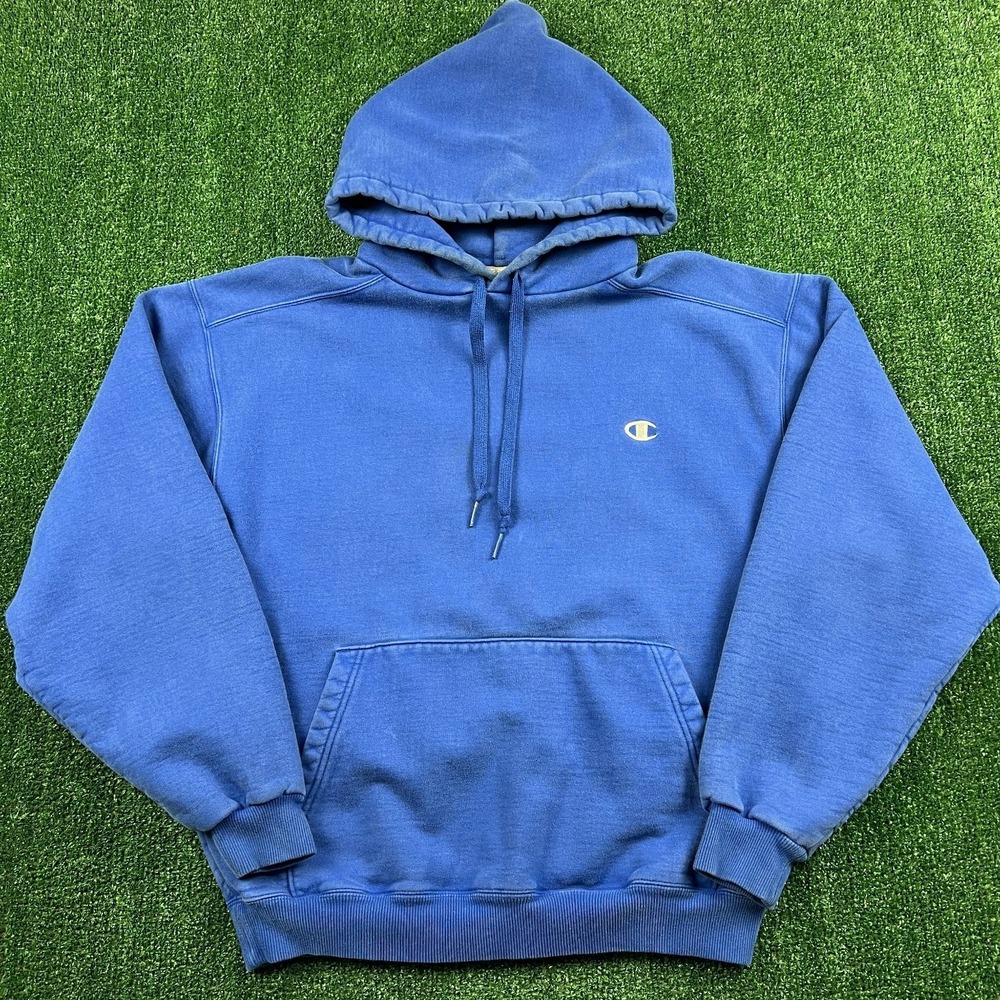 VTG Champion Hoodie Mens XL Blue Fleece Pullover Sweatshirt Heavyweight Boxy 90s